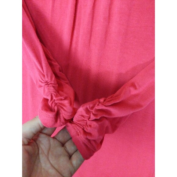 LOGO LORI GOLDSTEIN Womens Tunic Top SZ S Pockets Cinched Cuffs‎ Pink Pleat Neck - Picture 6 of 10